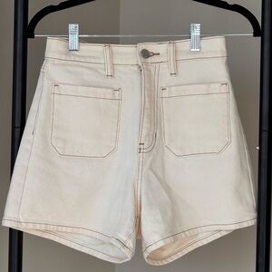 JBD Just Black Denim Cream High Rise Shorts | Contrast Stitch | Size S
